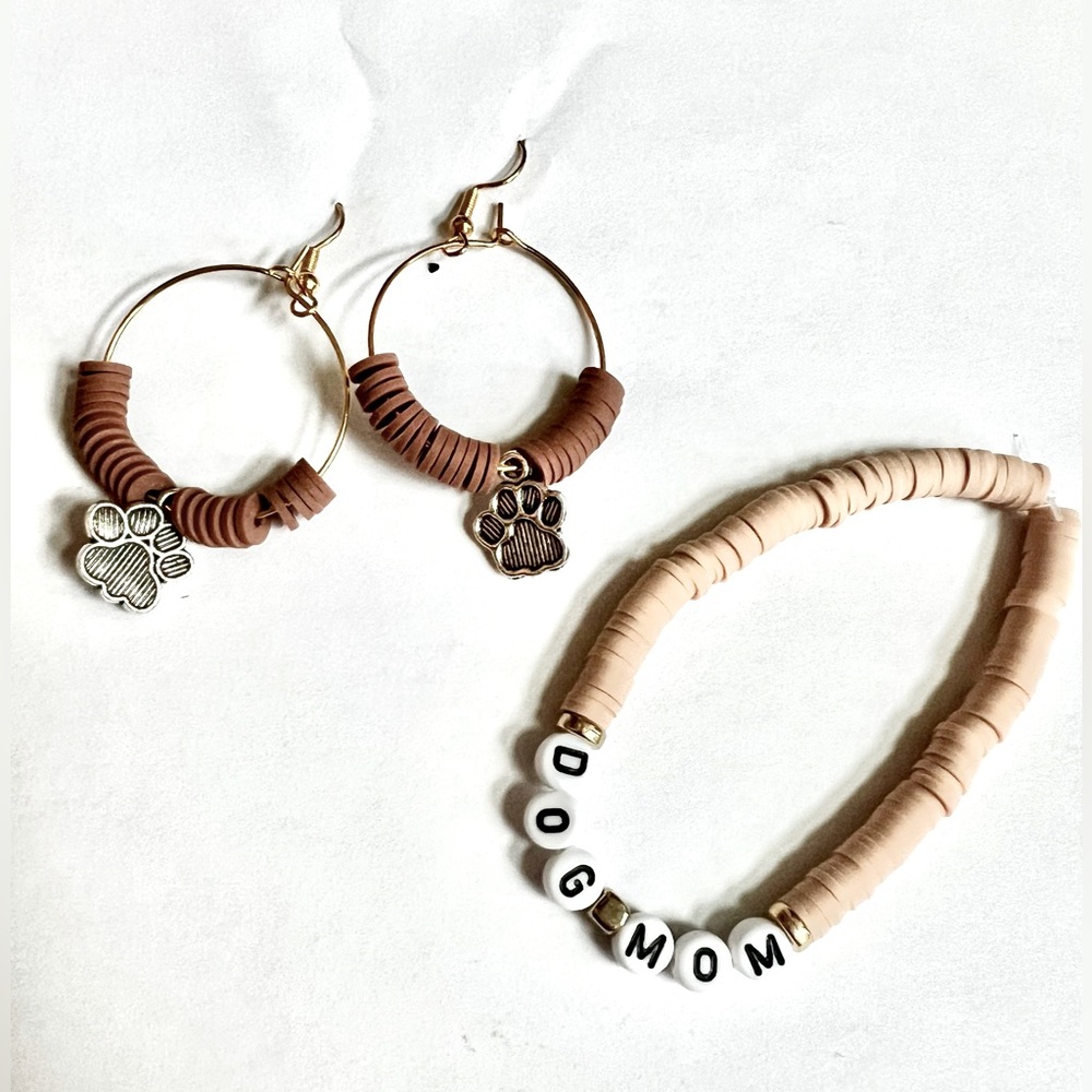 Handmade dog mom bracelet and earring set
